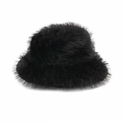 Kunstpelz-Bucket-Hut, Einheitsgr&ouml;&szlig;e, Tiefschwarz