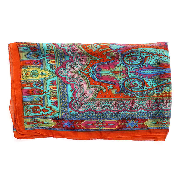 100% Natur Seide, Designer Schal, 50x160 cm, Orange image number 5
