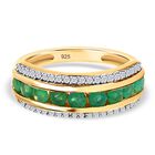 Kagem Sambischer Smaragd, Weißer Zirkon Ring, 925 Silber Gelbgold Vermeil (Größe 21.00) ca. 1.45 ct