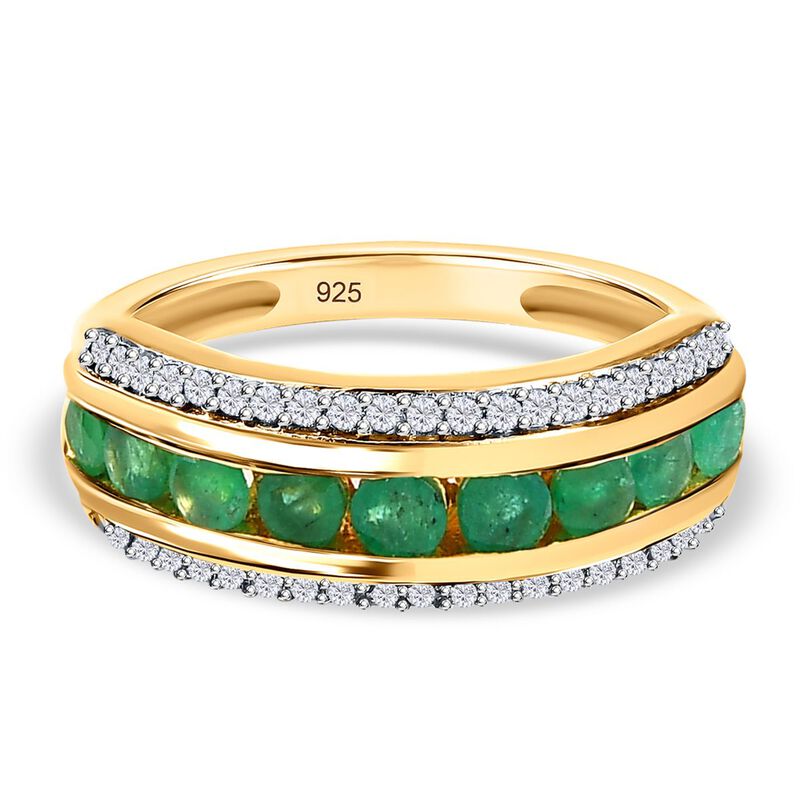 Kagem Sambischer Smaragd, Weißer Zirkon Ring, 925 Silber Gelbgold Vermeil (Größe 21.00) ca. 1.45 ct image number 0