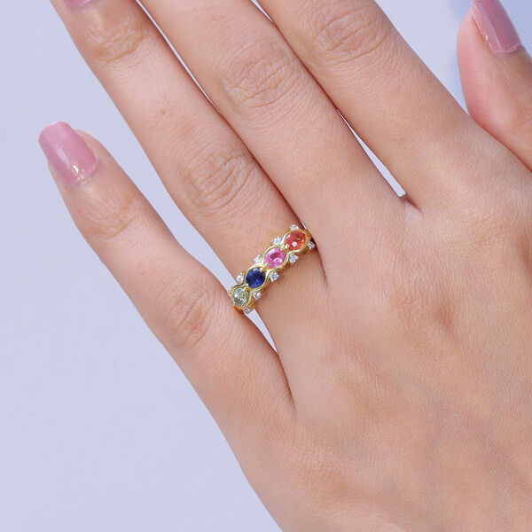 D'Joy Mehrfarbig Saphir, Blauer Saphir Ring 925 Silber 750 Gelbgold vermeil (Gr&ouml;&szlig;e 17.00) ca. 1,22 ct image number 2