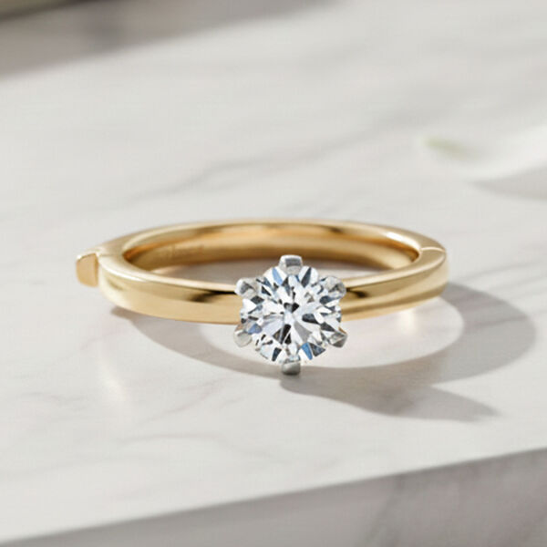 LUXURIANT SGL zertifizierter SI-GH Labor Rund-Diamant Ring, 925 Silber 750 Gelbgold Vermeil - 1 ct. image number 2