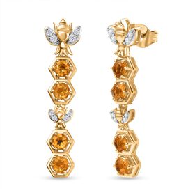 AA Citrin, Weißer Zirkon Ohrringe 925 Silber 750 Gelbgold Vermeil ca. 2,40 ct.