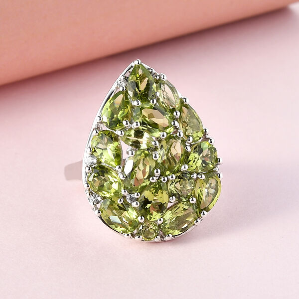 Nat&uuml;rlicher Peridot-Cluster-Ring in Silber, 7,43 ct. image number 2