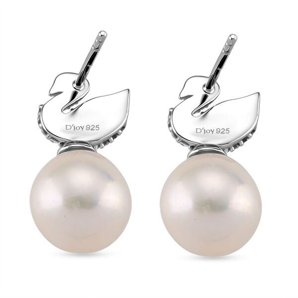 Wei&szlig;e Edison Perle (9-10mm), Moissanit Ohrringe 925 Silber rhodiniert image number 5