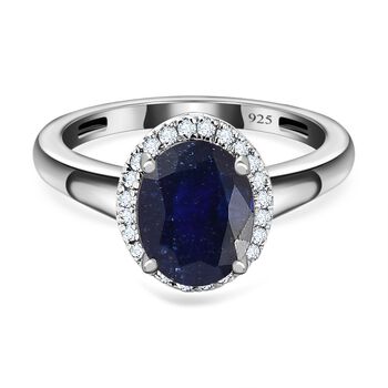 Masoala Saphir (Fissure gef&uuml;llt), Wei&szlig;er Diamant Ring, 925 Silber platiniert (Gr&ouml;&szlig;e 16.00) ca. 2.78 ct