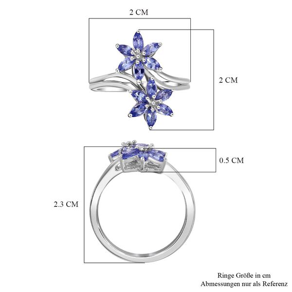 Tansanit Blumen-Ring, 925 Silber platiniert  ca. 1,05 ct image number 7