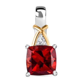 Lab Created Padparadscha-Saphir, Wei&szlig;er Zirkon Anh&auml;nger 925 Silber Rhodiniert und 750 Gelbgold Vermeil ca. 3.56 ct