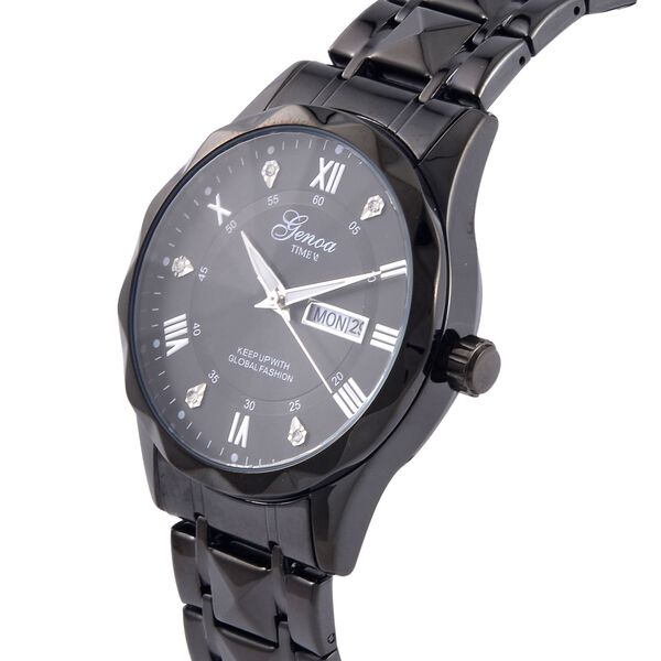 GENOA TIME V2, Schwarzes Zifferblatt und Kristallglas, Edelstahlarmband, 3ATM Wasserdicht, Reiner Edelstahl, Schwarz Beschichtung image number 3