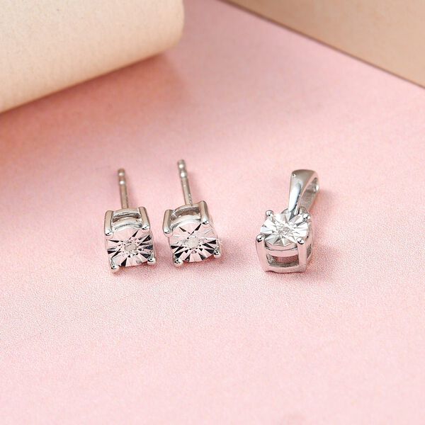 2er-Set- wei&szlig;er Diamant-Anh&auml;nger und Ohrringe image number 2