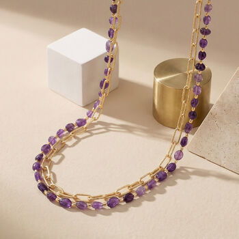 Afrikanischer Amethyst Halskette, ca. 45 cm + 5 cm Extender, vergoldet ca. 130.00 ct