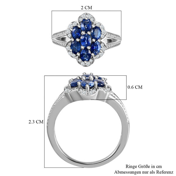 Blauer Ceylon-Saphir und Zirkon Ring 925 Silber platiniert  ca. 1,79 ct image number 7