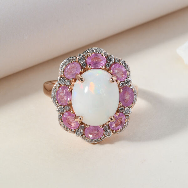 Nat&uuml;rlicher &Auml;thiopischer Opal und Fissure gef&uuml;llt Rosa Saphir Ring 925 Silber Rosegold Vermeil image number 8