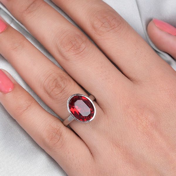 LUSTRO STELLA &Ouml;sterreichischer Roter Magma Kristall Solit&auml;r Ring Edelstahl image number 3