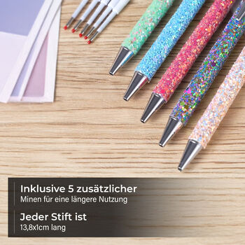 Glitzer-Kugelschreiber Set, 5er-Pack, Mehrfarbig, inkl. 5 Ersatzminen