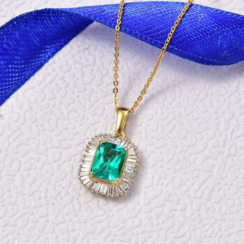 LUXURIANT AAA Labor kolumbianischer Smaragd und Labor Diamant Anh&auml;nger mit 50cm Kette - 1,76 ct.