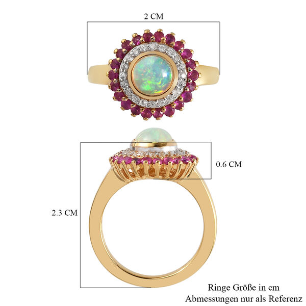 Nat&uuml;rlicher &Auml;thiopischer Opal und Afrikanischer Rubin (Fissure gef&uuml;llt) Ring 925 Silber vergoldet image number 7