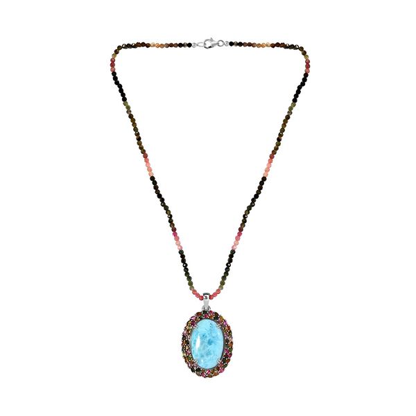 Larimar und mehrfarbiger Turmalin-Anh&auml;nger mit Kette - 79,50 ct. image number 3