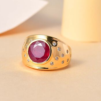 Afrikanischer Rubin (Fissure gef&uuml;llt), Wei&szlig;er Zirkon Ring, 925 Silber Gelbgold Vermeil (Gr&ouml;&szlig;e 17.00) ca. 5.76 ct