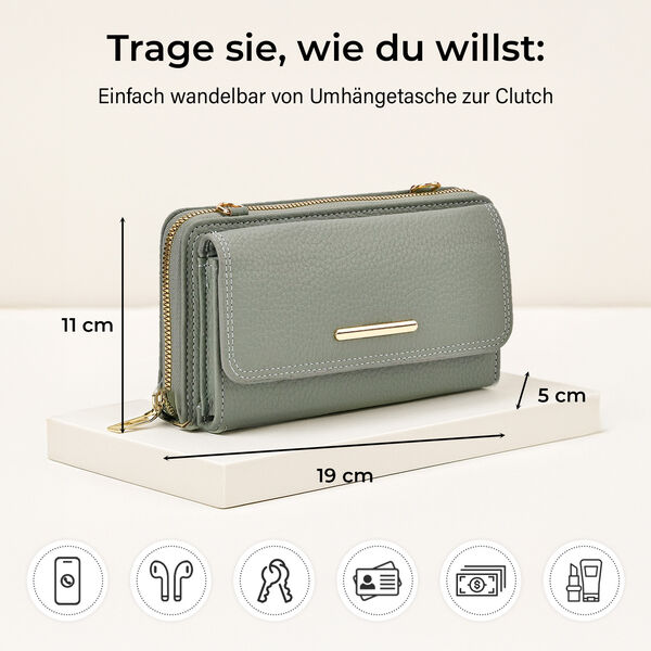 Crossbody-Tasche mit Klappfach, gemustertem Trageriemen und RFID-Schutz - 19x5x11 cm, Grün image number 5