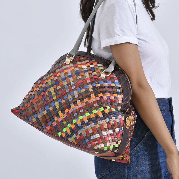 Chaos By Elsie - Farbenfrohe Echtleder Crossbody Tasche, Gewebtes Muster image number 3