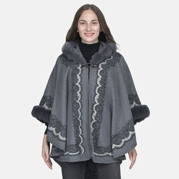 TAMSY - Designer Kunstfell Ruana, warm und weich, 75x115 cm, Grau