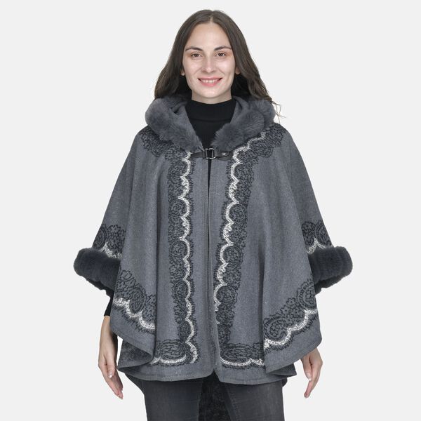 TAMSY - Designer Kunstfell Ruana, Grau