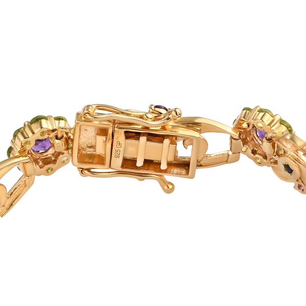 GP Italian Garden Kollektion - Afrikanisches Amethyst, Peridot und Kanchanaburi blaues Saphir emailliertes Armband in Silber image number 4