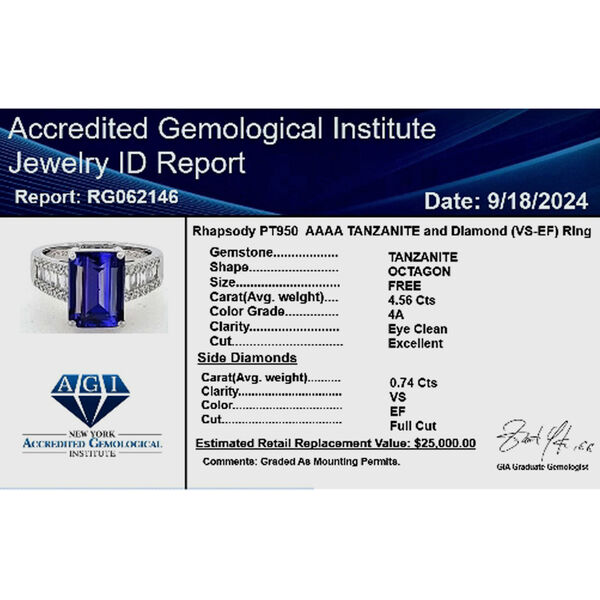 RHAPSODY AAAA Tansanit und VS Diamant Ring in 950 Platin - 5,30 ct. image number 7
