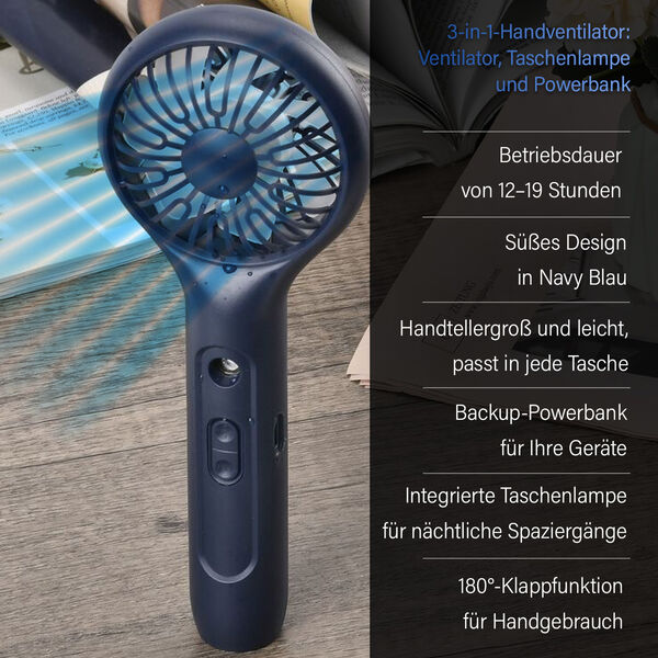 Mini-Handventilator mit Nebelspray, navyblau image number 5