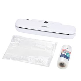 Homesmart - Vakuumierger&auml;t mit Schwei&szlig;- und Vakuumfunktion, inkl. Rollenbeutel und 10 Vakuumbeuteln, Wei&szlig;