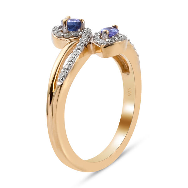 AA Tansanit und Zirkon Bypass Ring 925 Silber vergoldet  ca. 0,84 ct image number 5