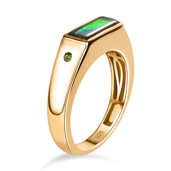 Ammolit, Natürlicher Chromdiopsid Baguetteschliff Ring, 925 Silber, 750 Gelbgold Vermeil (Größe 20.00) ca. 1.11 ct image number 5