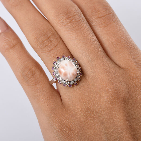 D'Joy AA Natrolith, Natürlicher Rhodolith Granat Ring 925 Silber rhodiniert (Größe 18.00) ca. 5.33 ct image number 3