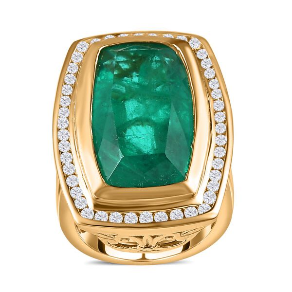 Smaragd-Quarz-Triplette, wei&szlig;er Zirkon Ring, 925 Silber Gelbgold Vermeil (Gr&ouml;&szlig;e 21.00) ca. 16.82 ct image number 4