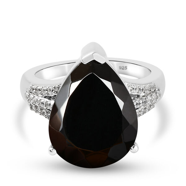 Elite Shungit und Zirkon Ring 925 Silber platiniert image number 0