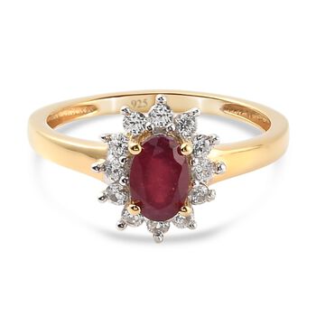 Afrikanisher Rubin(Fissure gef&uuml;llt) und Zirkon Ring 925 Silber vergoldet (Gr&ouml;&szlig;e 16.00) ca. 1,05 ct