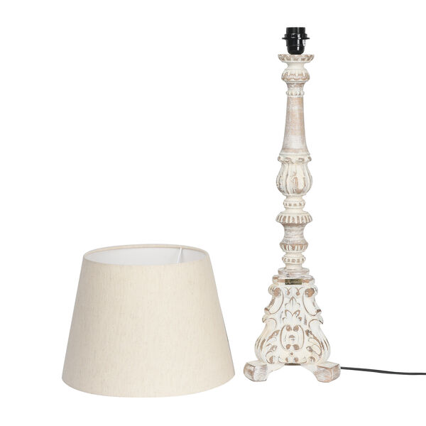 NAKKASHI - handgeschnitzte Stehlampe aus Mangoholz, inkl. Lampenschirm, wei&szlig;es Finish image number 4