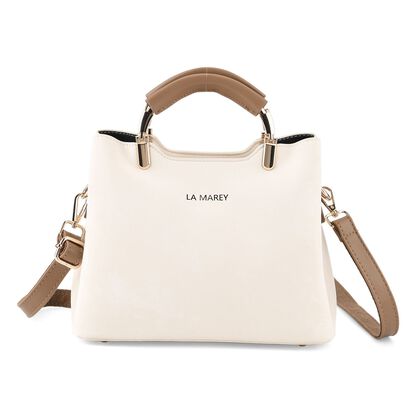 LA MAREY Satchel Tasche mit Rei&szlig;verschlussf&auml;chern und verstellbarem Schulterriemen 25 x 20 x 11 cm Cremewei&szlig;