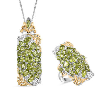 D&rsquo;Joy Peridot zweifarbiger Ring und Anh&auml;nger mit 50cm Kette