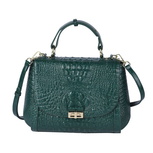 Luxus Crossbody Tasche mit Kroko-Prägung aus echtem Leder, Grün image number 0