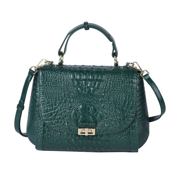 Luxus Crossbody Tasche mit Kroko-Prägung aus echtem Leder, Grün image number 0