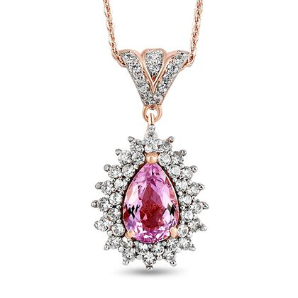 AA Martha Rocha Kunzit und weißer Zirkon-Anhänger mit Kette, ca. 2,45 ct