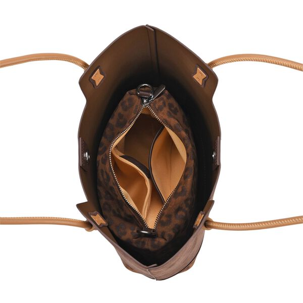 2er-Set Echtleder-Taschen, Shopper und Umhängetasche mit trendigem Leopardenmuster, Dunkelkaffee image number 10