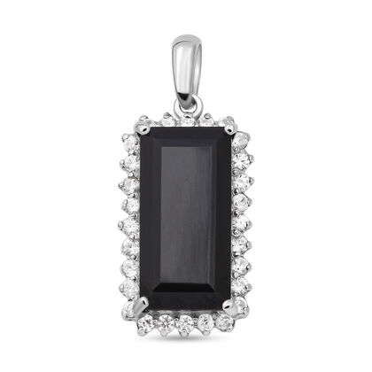 Schwarzer Spinell und weißer Zirkon-Anhänger, 925 Silber platiniert ca. 11.79 ct