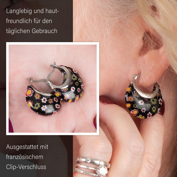 Schwarze Huggie-Ohrringe im Murano-Stil image number 4