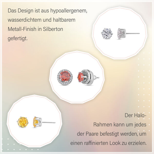 3er-Set- wei&szlig;e, gelbe und rote Zirkonia-Ohrringe - 5,10 ct. image number 10