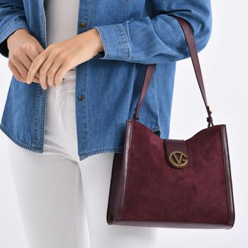 Echtleder-Trapez-Umh&auml;ngetasche mit Doppelriemen und Magnetverschluss, 27x11x23cm, Burgunderrot