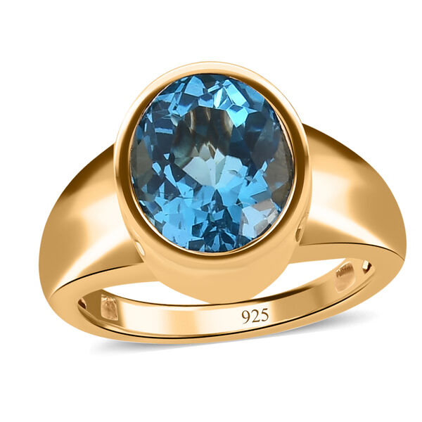 Schweizer Blautopas Solitär Ring 925 Silber 585 Vergoldet image number 4