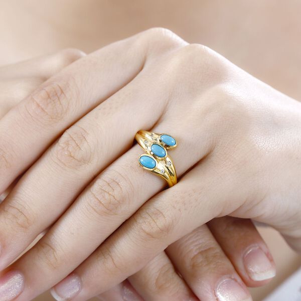 Amerikanischer, nat&uuml;rlicher Sleeping Beauty T&uuml;rkis, Wei&szlig;er Zirkon Ring, 925 Silber Gelbgold Vermeil (Gr&ouml;&szlig;e 18.00) ca. 0.93 ct image number 3